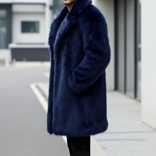 Image of Lisa Colly Mens Faux Fur Coat Jacket Winter Overcoat | Men's Faux Fur Long Jacket, Long Sleeve, Fluffy Warm, Winter Parka Coat