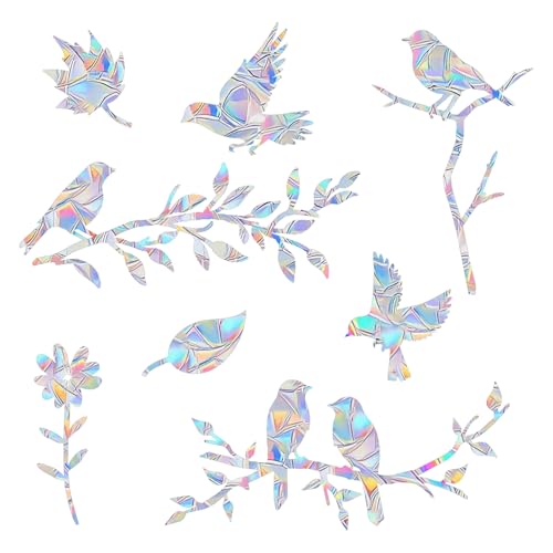 Rainbow Anti Collision Window Decals - Static Clings Stickers for Bird Strikes, Prismatic Non-Adhesive Vinyl Stickers for Glass Windows, Save Birds from Window Strikes (BranchBirds-12)