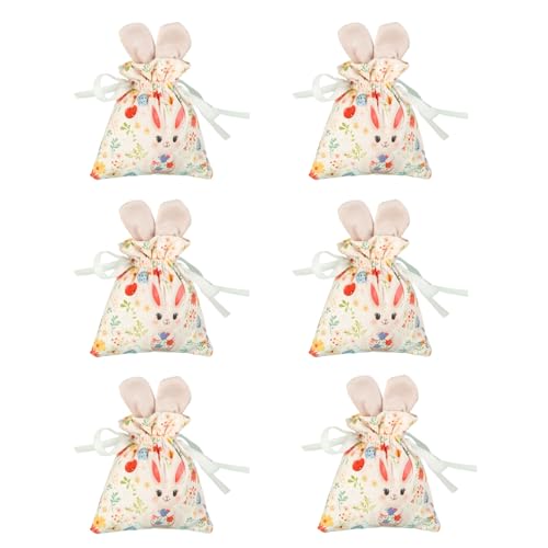 Pack of 6 Rabbits Themed Drawstring Bags for Chocolate Candy Party Decoration Gift Wrapping Organization Pouches Gift Bag
