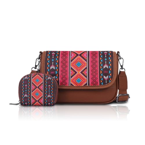 Boho Style 2pcs Lightweight Crossbody Shoulder Bags Vintage Pattern Small Handbag, Multi-Purpose Purse for Travel, Vacation