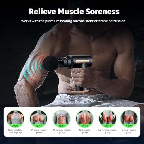 Image of 1-Year-Warranty-Massage-Gun-Deep-Tissue-Electric-Handheld-Massager-6-Speed-Adjustable-Therapy-Gun-4-Interchangeable-Massage-Heads-Rechargeable-Muscle-Pain-Relief