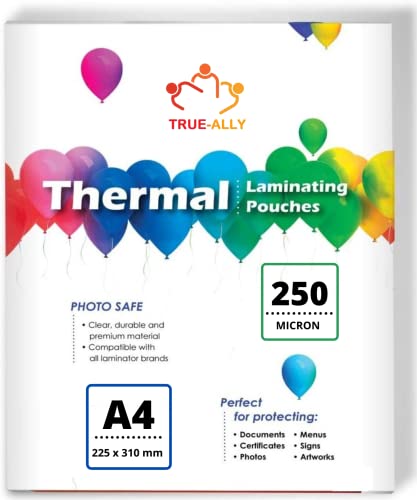 Image of True-Ally (A4 Size - 250 Micron) Lamination Pouch Clear Glossy Thermal Transparent Waterproof 25 Sheets (Home & Office) (A4-250 Micron - 25 Pouch)