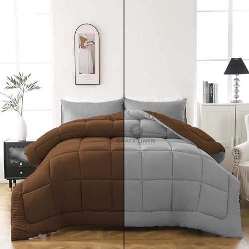 Image of 600 GSM Heavy Winter Comforter King Size 92 inchX106 inch - 600 GSM Winter Blanket Comforter /Rajai /Duvet Microfiber Super Soft Fluffy King Size - Chocolate Brown /Silver Grey Color