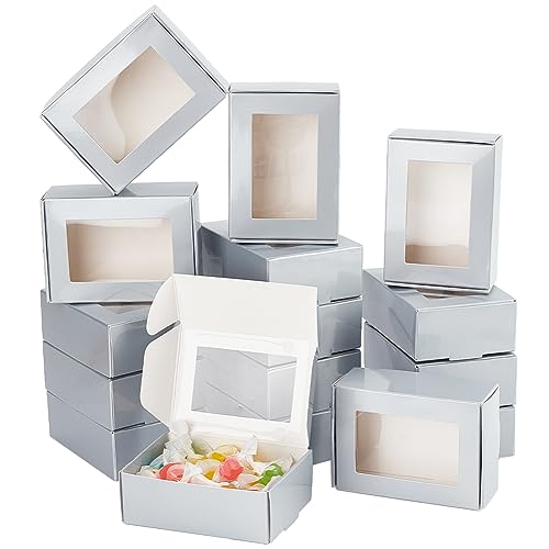 PH PandaHall 20 cajas de panadería grises con ventana, caja de galletas de papel kraft, caja de dulces para hornear, contenedor para Halloween, boda, fiesta de Navidad, 8,7 x 6,2 x 3,2 cm