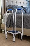 step2bed Mini Step Stool with Handle for Elderly - Adjustable Height Bed Safety Rail for Seniors with Handicap Grab Bars - Stainless Steel Portable Step Stool for Bed (300 LBS Capacity)