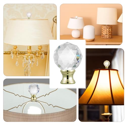 Image of 2 Pieces Crystal Lamp Finial Lamp Cap Knob Lamp Screw Topper Lamp Finial with Polished Chrome Base for Lamp Shade Lamp Decoration