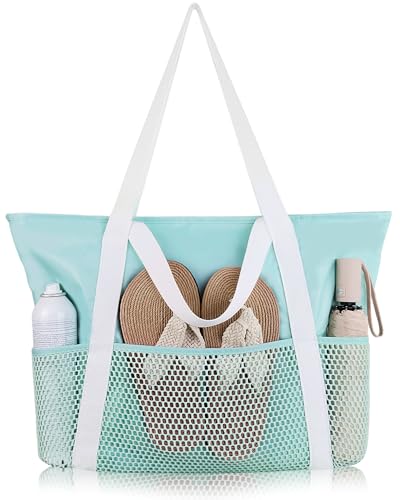 Image of HOMESPON Beach Bag Large Waterproof Sandproof Tote for Women with Zipper and Mesh Pockets
