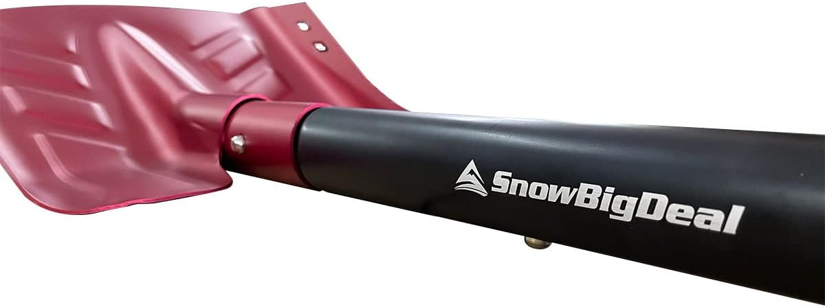 Emergency Snow Shovel with Saw - Converts from Dig to Chop/Hoe Mode Portable for Snowmobiles, Skiing, Backcountry, Avalanche Rescue Winter Survival Gear Car, Camping T6 Aluminum, Red