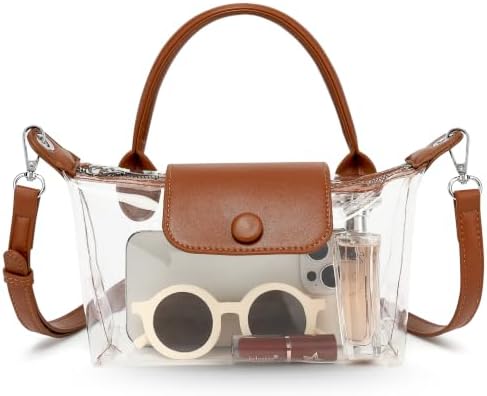 Bycobecy Small Crossbody Bags for Women Stadium Approved Clear Bag for Concerts Sports Events Mini Shoulder Handbags Purses (Clear-Brown)