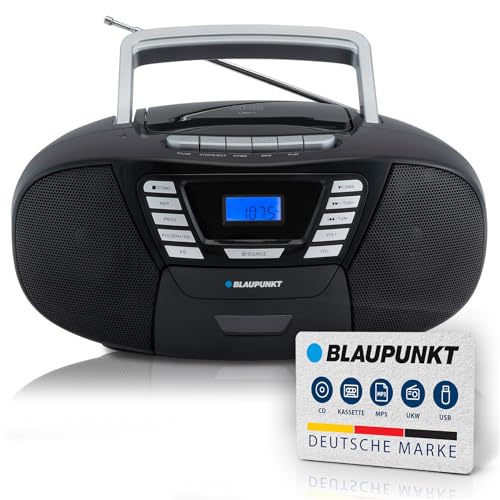 Blaupunkt B 120 BK tragbarer CD Player mit Bluetooth | Kassettenrekorder | H&ouml;rbuch Funktion | mit USB | kleines | Aux In | PLL UKW Radio | mit CD Spieler | Schwarz