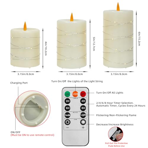Bougies LED rechargeables en cire véritable avec télécommande | Lot de 3 - 2