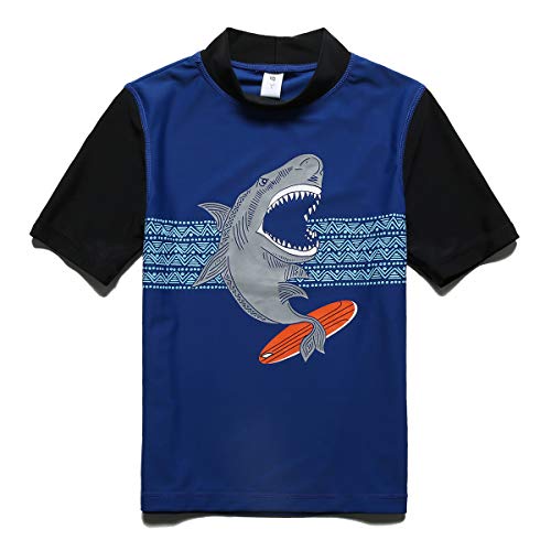 PHIBEE Boys' Short Sleeve Rash Guard Shirt UPF 50+ Sun Protection Swimwear Blue1 10