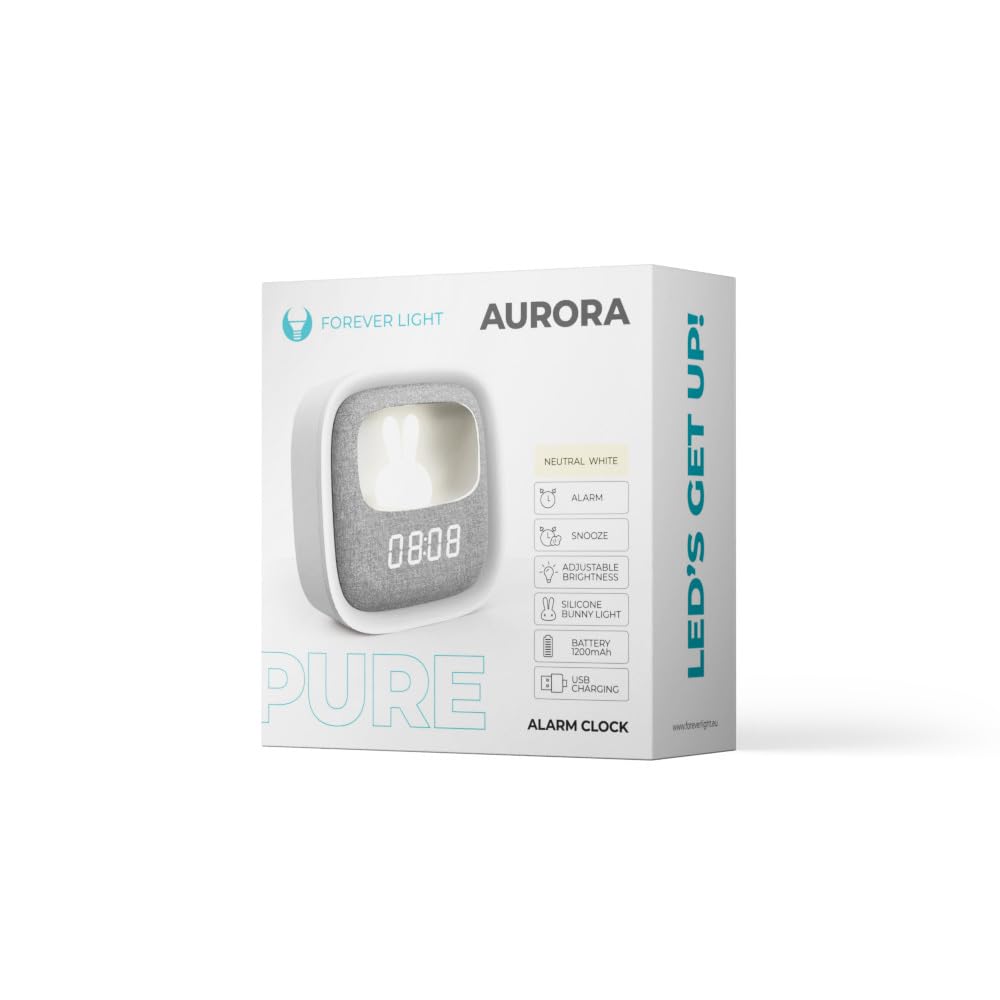 Forever Luz LED PURE FNL-06 AURORA Reloj despertador con conejito nocturno - Reloj digital, despertador, luz nocturna para dormir, para niños, temporizador, ajustable, para habitación infantil, conejo