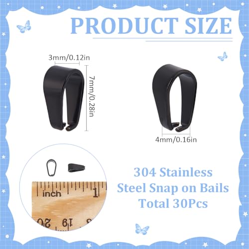 SUNNYCLUE 1 Box 30Pcs Stainless Steel Pinch Bails Black Pendant Bail Clasp Snap on Bails Ice Pick Pinch Bails Open Dangle Clip Bail Slider Pendant Clasp Bail Connectors for Jewellery Making Findings - Image 2