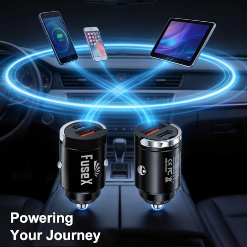 Image of FuseX 30W Fast Car Charger | USB-C PD + USB-A Fast Charging Adapter | Dual Port Car Mobile Charger for iPhone 17 /16 /15 /14, Samsung, OnePlus, Android Devices | 12V /24V