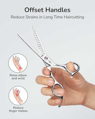 Image of ULG Hair Thinning Scissors 6.7 inch Shark Series 100% Japanese Stainless Steel, Offset Handle, 16-Tooth Fishbone Chunker 45% Hair Removal, Professional Barber Layering Shears for Salon & Home Hair Styling