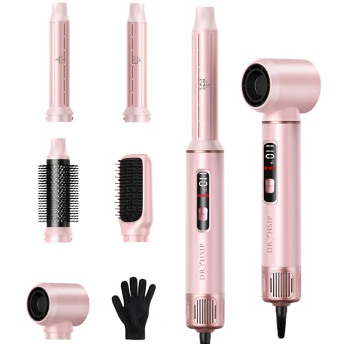Dryhsip Brosse Soufflante 5 en 1 Avec écran Numérique, Sèche Cheveux Brosse, Brosse Coiffante Ionique, Boucleur Automatique et Iisseur, Pour Volume, Boucles et lissage (Pearl Pink)