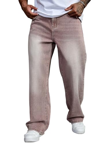 Image of AVANOVA Men's Baggy Fit Jeans- Solid Washed Denim Straight Wide-Leg | Streetwear Casual Dailywear Pants for Men | Trendy Loose-Fit Mid-Waist Denim Trousers (Jeans 247)