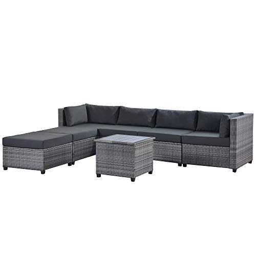 Merax 7 Pieces Patio Furniture Sets, Outdoor Sectional Sofa All Weather Pe Rattan Patio Conversation Set, Wicker Couch With Cushions & Coffee Table, Gray+Gray #TOP2