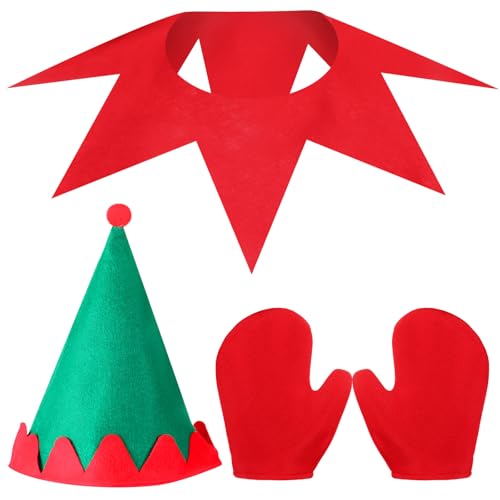 Image of 3 Pcs Christmas Costume Accessories Red and Green Accessories for Christmas Party Cosplay Costume Santa Helper Outfit