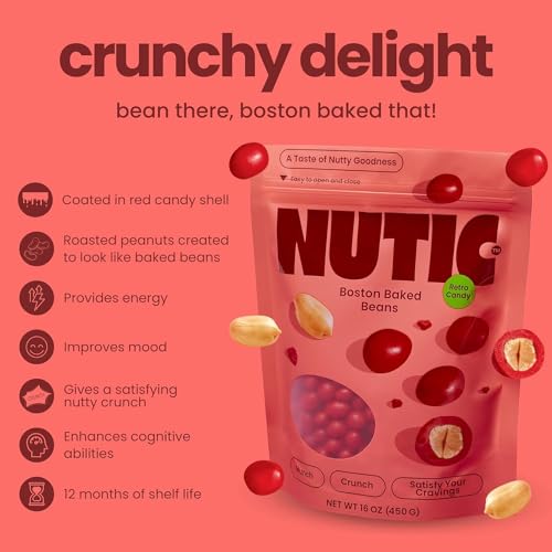 Nutic Boston Baked Beans Candy | 1 Lb | Retro & Vintage Boston Snack Covered With Old Fashioned Hard Candy Shell | Coated Peanuts Bulk