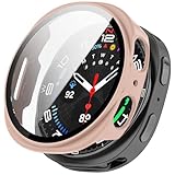 HANKN 2 Pack Hard Case for Samsung Galaxy Watch 8 44mm Tempered Glass Screen Protector, Overall Protective Ultra-thin Shockproof Bumper Cover (Sand Pink x 2, Galaxy Watch 8 44mm)
