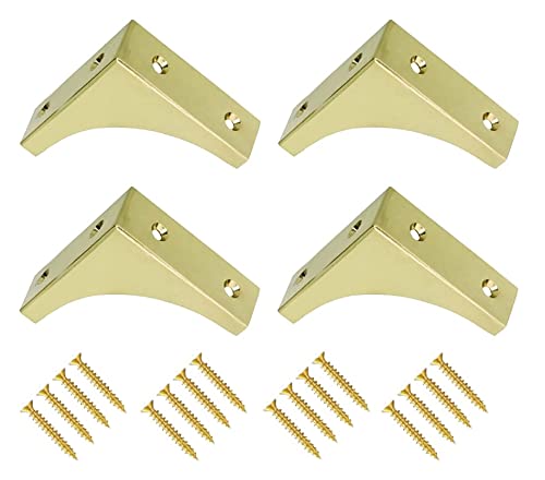 TERF® Lot de 4 équerres d'angle traditionnelles vintage en laiton poli de 50 mm avec vis de fixation pour commode, placard, tiroir, armoire, table et multi-usage