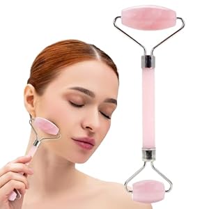 Rose Quartz Face Roller – Gua Sha Facial Tools, Jade Rollers for Face, Skin Care Kit for Men Women, Guasha Tools for Faces, Facial Care Reduces Under-Eye Puffiness and Dark Circles