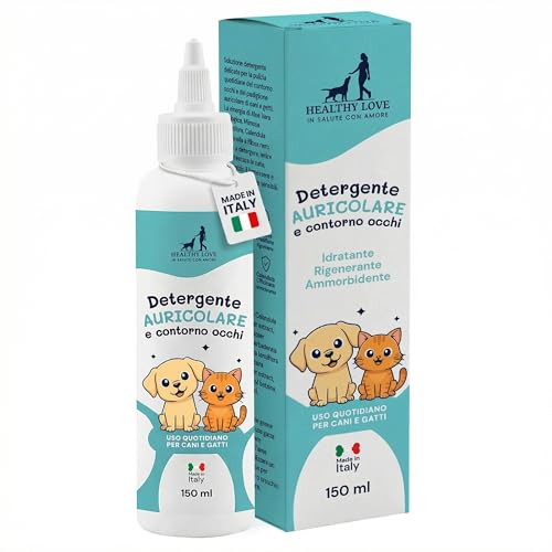 HEALTHY LOVE 150ml Pulizia Orecchie Cane e Pulizia Orecchie Gatto con Aloe E Calendula, Rimuove Cerume, Prurito e Cattivi Odori, Anche per Contorno Occhi, Ebook Incluso, 100% Naturale, Made in Italy