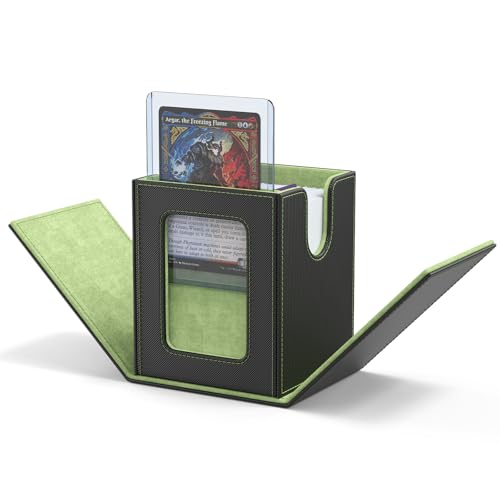 Image of ZLCA MTG Deck Box with Commander Window Display, Trading Card Storage Box Holds 100 Double-Sleeved Cards Suitable for TCG /CCG /PTCG /EDH /Magic /Sport Cards (Black&Green)