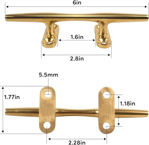 VEITHI Boat Cleat, Brass Color Dock Cleats 6 inch, 316 Stainless Steel Rope Cleat Open Base 6 Pack, Boat Cleats for Boats, Boat Dock Cleats Mooring Cleat for Boat/Yacht/Deck by VEITHI - Image 2