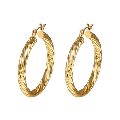 Image of Shining Diva Fashion Anti Tarnish Jewellery Celebrity Inspired 14k Real Gold Plated Simple Plain Link Chain Chunky Huggie Hoop Trendy Stylish Copper Earrings for Women Girls