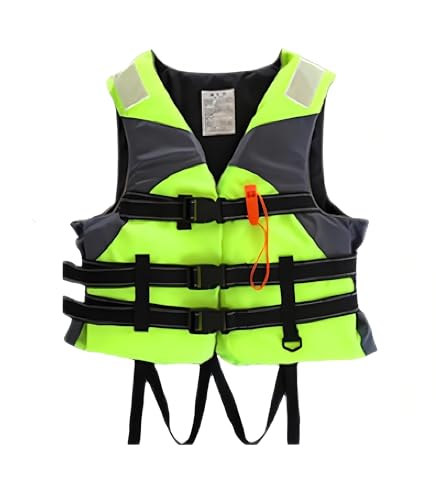 ライフジャケット ライフベスト 大人用 子供用 水辺 救命胴衣 水遊び 軽量 釣り 男女兼用 フリーサイズ 男の子 女の子 メンズ レディース ジュニア 海辺 スノーケリングベスト 笛付き (グリーン, S)