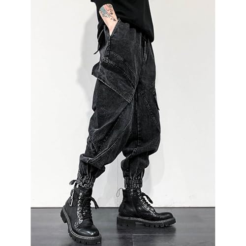 Men's Black Jeans Japanese Street Fashion Pants Vintage Casual Pants Multi Pocket Harem Cargo Pants Rave Pants3