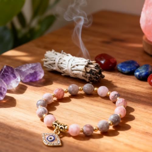 LZXFC Evil Eye Bracelets Bracelet for Women Evil Eye Jewelry Ojo Hamsa Bracelet (Pink) - Image 3