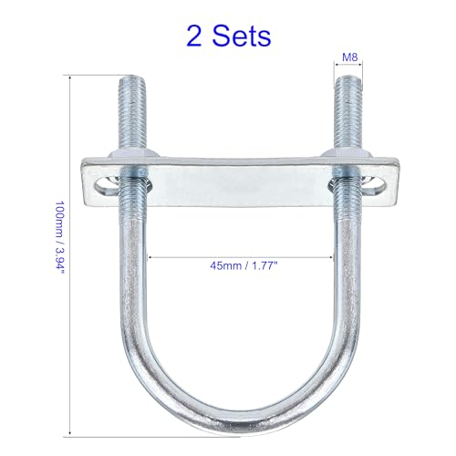 MACHSWON Round U-Bolt,2 Set Zinc Plated Alloy Steel M8 U Bolts 45mm(1.77") Inner Width 100mm Length with Nuts and Frame Plate for Automobiles Boat Trailer - Image 2