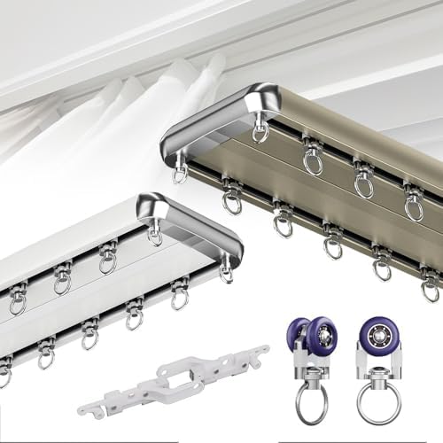 Aluminum Double Curtain Track - Ceiling Mount Straight Rail, Easy Installation for Curtains, Durable and Adjustable Curtain Rod System for Home Décor