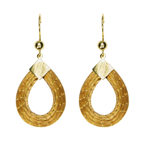 VERA NAVARRO - Pendientes Gota/Lágrima en Oro Vegetal con Detalles Chapados en Oro - Ø 30 mm - Hecho a Mano 100% Natural - Joyería Bisutería Artesanal Cover
