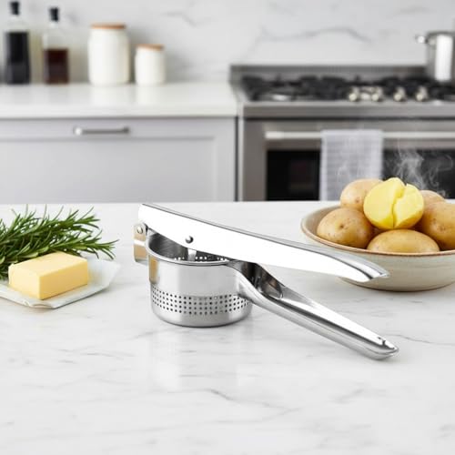 Premium Stainless Steel Potato Ricer, Heavy Duty Potato Masher Press with Ergonomic Non-Slip Handle, Lump-Free Fluffy Mash Maker, Dishwasher Safe Kitchen Tool