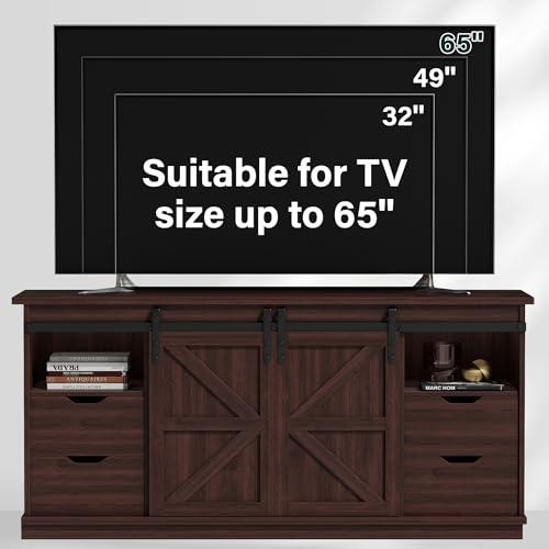 JUMMICO TV Stand with 4 Drawers for 65 Inch TV, Entertainment Center with Storage Cabinets and Sliding Barn Doors, Mid Century Modern Media TV Console Table for Living Room Bedroom (Rustic Oak) - Thumbnail 6