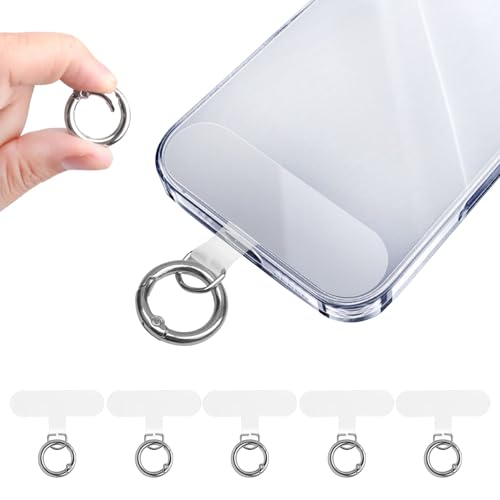 SEVENKA 6 Transparent Phone Tether Tab for iPhone, 6 Spring O Ring Clasps, Cell Phone Lanyard Patch, Phone Strap Replacement Part for All Full Cases