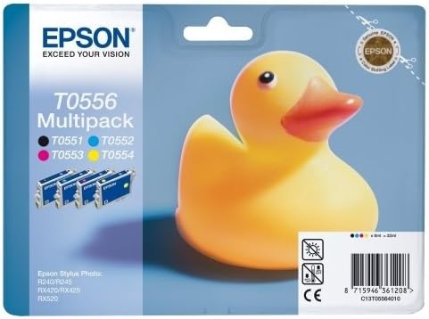 Genuine Epson T0556 Ink Cartridge Multipack Original (T055640) - 4 Pack Cyan Magenta Black Yellow Easy Mail Packaging - Foil Inks - No retail box