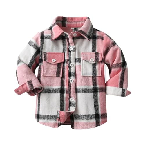 Girls Boys Middle Kids Autumn Plaid Brushed Single Breasted Long Sleeve Cardigan Lapel Jacket Toddler Heavy Coat Girls