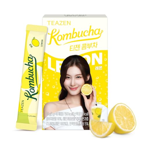 Image of TEAZEN Lemon Kombucha Tea, Hydration Drink Mix, Sugar Free, Live Probiotics & Prebiotics, 10 Sticks, 1.76oz