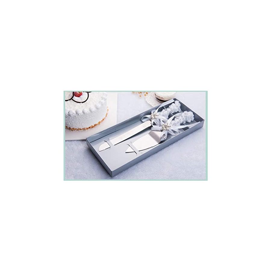 TIHOOD Set of 2 Rustic Wedding Cake Knife and Serving Set with Twine Heart Love Wood Tag Burlap Lace Wedding Cake Knife