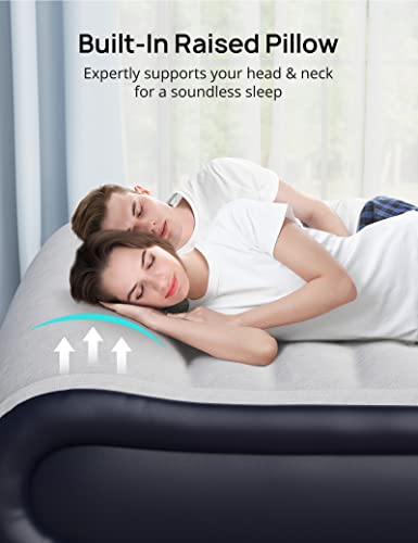 Evajoy Queen Inflatable Air Mattress With Built In Pump, 17'' Double High Airbed Headboard, 3 Mins Quick Inflation/Deflation, Comfort Blow Up Flocked Top For Home, Camping, Blue & Grey (Ej-Hf004) #TOP1