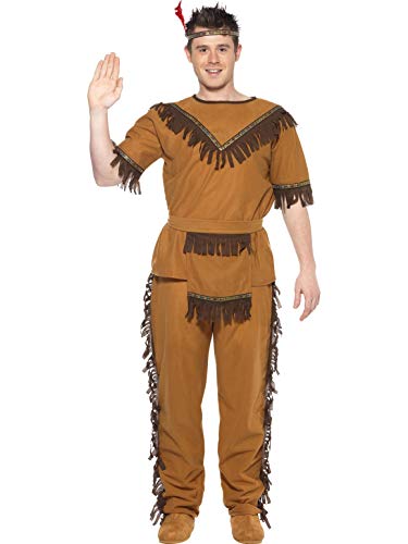 Smiffys 20457M - Herren Indianer Kostüm, Oberteil, Hose, Gürtel und Stirnband, Größe: M, braun