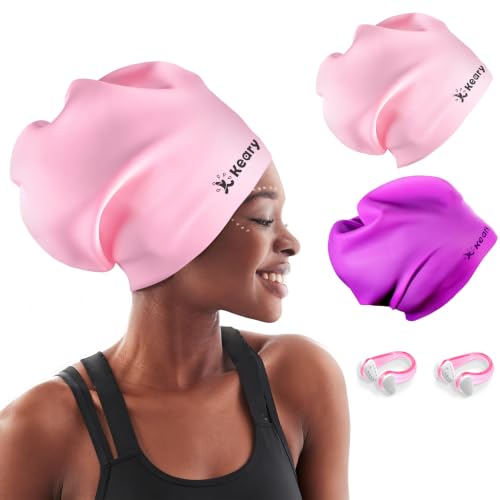 Keary Extra Large Swim Cap for Braids Dreadlocks Long Hair Waterproof Adult