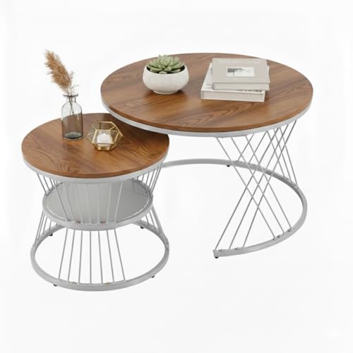 Image of The Round Coffee Table and The Stacking Tea Table with a Gold Metal Frame are Two Versatile Modern Center Tables That Look Great in Living Rooms (X Gry Gold)