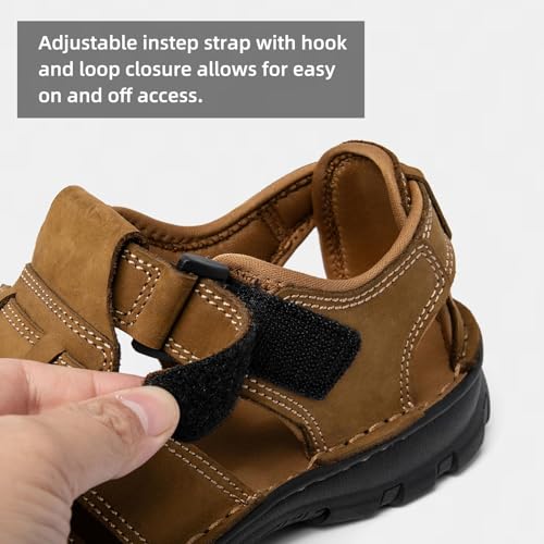 Image of KOIMED Men's Hiking Leather Sandals Closed Toe Water Shoes For Summer Athletic Outdoor Walking Sports Trail River Fishing Wide Adjustable Waterproof Arch Support